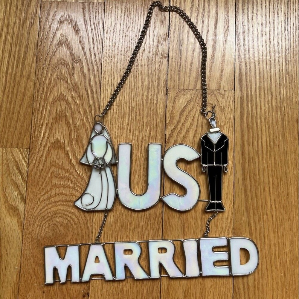Vintage Mother Of Pearl Just Married Sign Bride Groom
